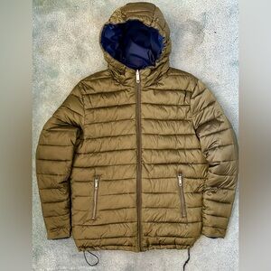 7 Diamonds Hooded Reversible Puffer Jacket - Medium - Green/Blue